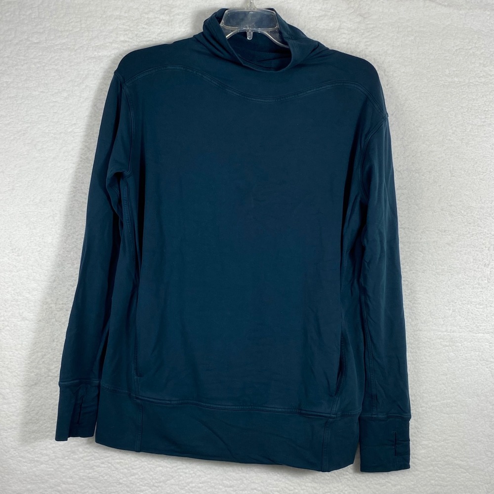 Lululemon Women's Mock Neck Pullover Teal Blue Long Sleeve Thumbholes Size 10